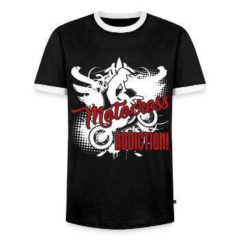 Motocross Motocross Addiction - Men's Ringer Shirt - black/white - Front - AI Model Female 172 light (172cm) & AI Model Male 178 light (178cm)