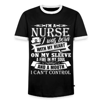 Nurse Nurse Was Born With Heart - Men's Ringer Shirt - black/white - Front - AI Model Female 172 light (172cm) & AI Model Male 178 light (178cm)