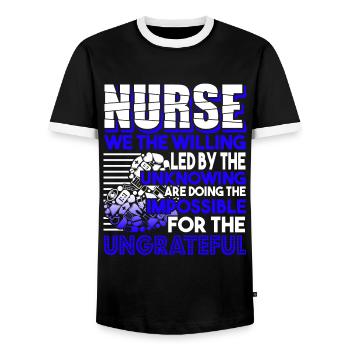 Nurse Nurse Work - Men's Ringer Shirt - black/white - Front - AI Model Female 172 light (172cm) & AI Model Male 178 light (178cm)