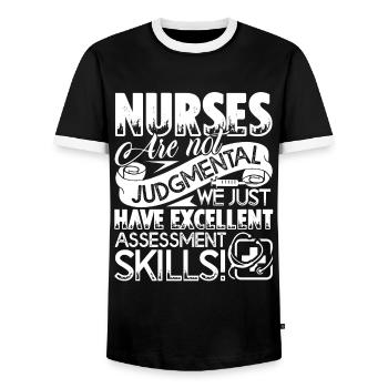 Nurse Nurses Excellent Skills - Men's Ringer Shirt - black/white - Front - AI Model Female 172 light (172cm) & AI Model Male 178 light (178cm)