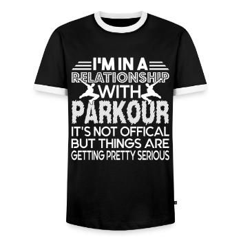 Parkour In A Relationship With Parkour - Men's Ringer Shirt - black/white - Front - AI Model Female 172 light (172cm) & AI Model Male 178 light (178cm)