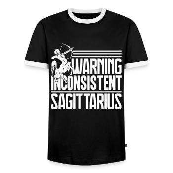 Sagittarius Warning Inconsistent Sagittarius - Men's Ringer Shirt - black/white - Front - AI Model Female 172 light (172cm) & AI Model Male 178 light (178cm)