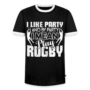 Rugby I Like To Play Rugby - Men's Ringer Shirt - black/white - Front - AI Model Female 172 light (172cm) & AI Model Male 178 light (178cm)