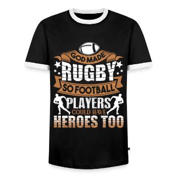 Rugby God Made Rugby - Men's Ringer Shirt - black/white - Front - AI Model Female 172 light (172cm) & AI Model Male 178 light (178cm)
