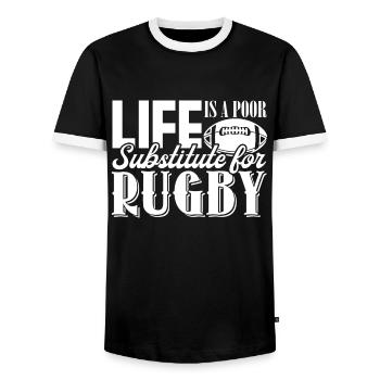 Rugby Life Is Poor Substitute For Rugby - Men's Ringer Shirt - black/white - Front - AI Model Female 172 light (172cm) & AI Model Male 178 light (178cm)