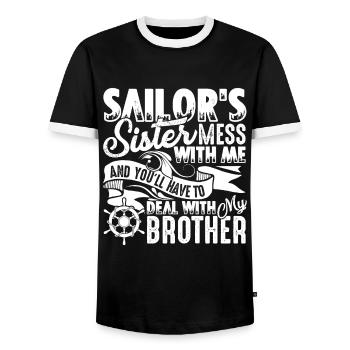 Sailor Sailor's Sister Don't Mess With Me - Men's Ringer Shirt - black/white - Front - AI Model Female 172 light (172cm) & AI Model Male 178 light (178cm)