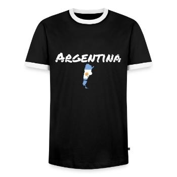 Argentina Vintage Map Argentina Flag - Men's Ringer Shirt - black/white - Front - AI Model Female 172 light (172cm) & AI Model Male 178 light (178cm)