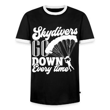 Skydiving Skydivers Go Down Every Time - Men's Ringer Shirt - black/white - Front - AI Model Female 172 light (172cm) & AI Model Male 178 light (178cm)