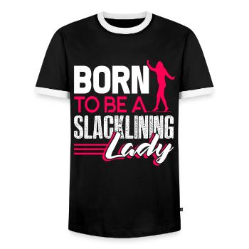 Slacklining Born To Be A Slacklining Lady - Men's Ringer Shirt - black/white - Front - AI Model Female 172 light (172cm) & AI Model Male 178 light (178cm)