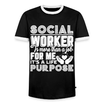 Social Worker Social Worker Life Purpose - Men's Ringer Shirt - black/white - Front - AI Model Female 172 light (172cm) & AI Model Male 178 light (178cm)