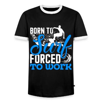 Surfing Born To Surf Forced To Work - Men's Ringer Shirt - black/white - Front - AI Model Female 172 light (172cm) & AI Model Male 178 light (178cm)