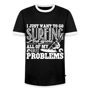 Surfing I Just Want To Go Surfing - Men's Ringer Shirt - black/white - Front - AI Model Female 172 light (172cm) & AI Model Male 178 light (178cm)