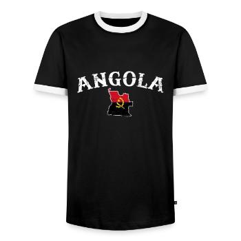 Angola Vintage Map Angolan Flag Angolan - Men's Ringer Shirt - black/white - Front - AI Model Female 172 light (172cm) & AI Model Male 178 light (178cm)