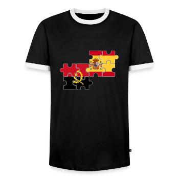 Flag of Angola Spain Spanish Angolan - Men's Ringer Shirt - black/white - Front - AI Model Female 172 light (172cm) & AI Model Male 178 light (178cm)