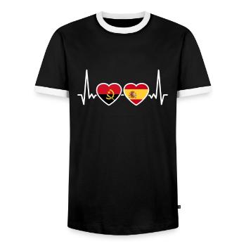 Angola Spain Heartbeat Flag Angolan - Men's Ringer Shirt - black/white - Front - AI Model Female 172 light (172cm) & AI Model Male 178 light (178cm)