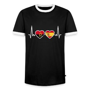 Angola Spain Vintage Heartbeat Flag Angolan - Men's Ringer Shirt - black/white - Front - AI Model Female 172 light (172cm) & AI Model Male 178 light (178cm)