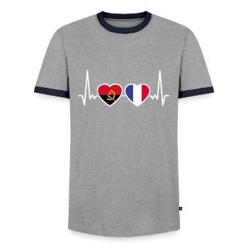 Angola France Heartbeat Flag Angolan - T-shirt contrasté Homme - gris/marine  - Devant - AI Model Female 172 light (172cm) & AI Model Male 178 light (178cm)