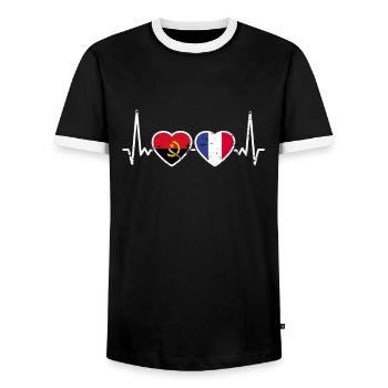 Angola France Vintage Heartbeat Flag - Men's Ringer Shirt - black/white - Front - AI Model Female 172 light (172cm) & AI Model Male 178 light (178cm)