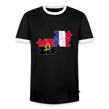 Flag of Angola France Angolan - Men's Ringer Shirt - black/white - Front - AI Model Female 172 light (172cm) & AI Model Male 178 light (178cm)
