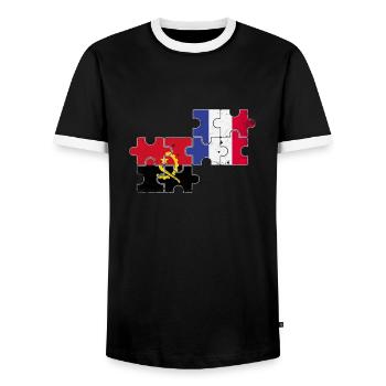 Angola France Vintage Flag Angolan - Men's Ringer Shirt - black/white - Front - AI Model Female 172 light (172cm) & AI Model Male 178 light (178cm)