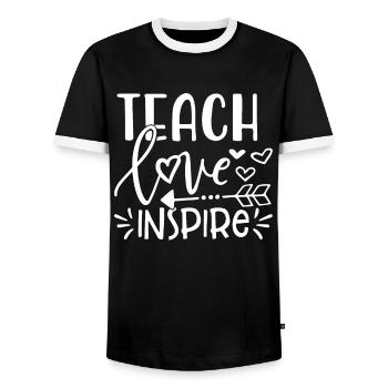 Teacher Teacher Teach Love Inspire - Men's Ringer Shirt - black/white - Front - AI Model Female 172 light (172cm) & AI Model Male 178 light (178cm)