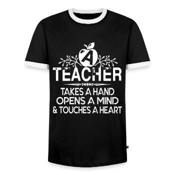 Teacher Teacher Takes A Hand Opens A Mind - Men's Ringer Shirt - black/white - Front - AI Model Female 172 light (172cm) & AI Model Male 178 light (178cm)