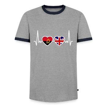 Angola UK Heartbeat Flag Angola britannique - T-shirt contrasté Homme - gris/marine  - Devant - AI Model Female 172 light (172cm) & AI Model Male 178 light (178cm)