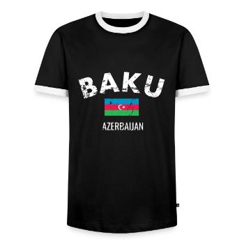 Baku Vintage Azerbaijan Aserbaidschan Flagge - Männer Kontrast-T-Shirt - Schwarz/Weiß - Vorne - AI Model Female 172 light (172cm) & AI Model Male 178 light (178cm)