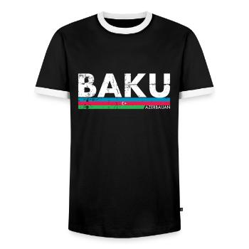 Baku Vintage Azerbaijan Azerbaijan Flag - Men's Ringer Shirt - black/white - Front - AI Model Female 172 light (172cm) & AI Model Male 178 light (178cm)