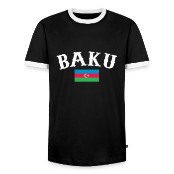 Baku Azerbaijan Azerbaijan Flag - Men's Ringer Shirt - black/white - Front - AI Model Female 172 light (172cm) & AI Model Male 178 light (178cm)