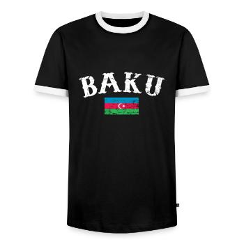 Baku Vintage Azerbaijan Aserbaidschan Flagge - Männer Kontrast-T-Shirt - Schwarz/Weiß - Vorne - AI Model Female 172 light (172cm) & AI Model Male 178 light (178cm)