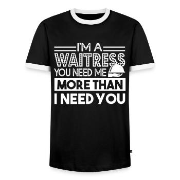 Waitress Waitress You Need Me - Men's Ringer Shirt - black/white - Front - AI Model Female 172 light (172cm) & AI Model Male 178 light (178cm)