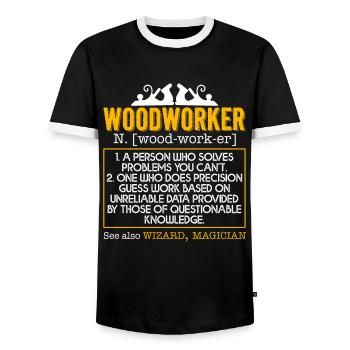 Woodworker Woodworker Definition - Men's Ringer Shirt - black/white - Front - AI Model Female 172 light (172cm) & AI Model Male 178 light (178cm)