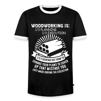 Woodworking Woodworking Definition - Men's Ringer Shirt - black/white - Front - AI Model Female 172 light (172cm) & AI Model Male 178 light (178cm)