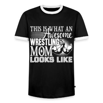 Wrestling Awesome Wrestling Mom Looks Like - Men's Ringer Shirt - black/white - Front - AI Model Female 172 light (172cm) & AI Model Male 178 light (178cm)