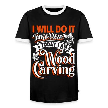 Wood Carving Today I Am Wood Carving - Men's Ringer Shirt - black/white - Front - AI Model Female 172 light (172cm) & AI Model Male 178 light (178cm)