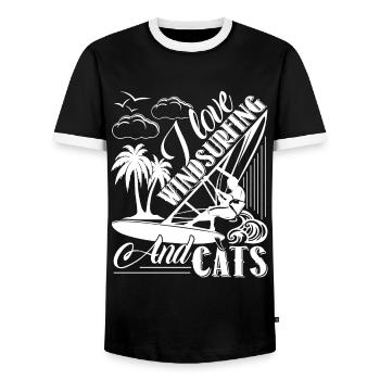 Windsurfing I Love Windsurfing And Cats - Men's Ringer Shirt - black/white - Front - AI Model Female 172 light (172cm) & AI Model Male 178 light (178cm)