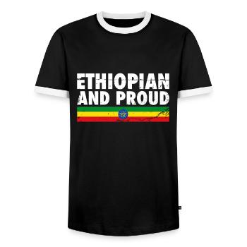 Ethiopian And Proud Vintage Ethiopia Flag - Men's Ringer Shirt - black/white - Front - AI Model Female 172 light (172cm) & AI Model Male 178 light (178cm)