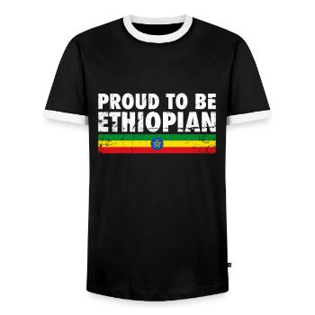 Proud To Be Ethiopian Vintage Ethiopian Flag - Men's Ringer Shirt - black/white - Front - AI Model Female 172 light (172cm) & AI Model Male 178 light (178cm)