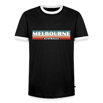 Melbourne Australie Rétro Australie Australienne - T-shirt contrasté Homme - noir/blanc - Devant - AI Model Female 172 light (172cm) & AI Model Male 178 light (178cm)