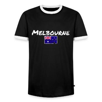 Melbourne Australie Vintage drapeau australien - T-shirt contrasté Homme - noir/blanc - Devant - AI Model Female 172 light (172cm) & AI Model Male 178 light (178cm)