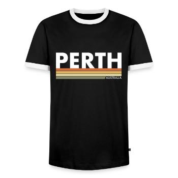 Perth Australia Retro Australia Australian - Men's Ringer Shirt - black/white - Front - AI Model Female 172 light (172cm) & AI Model Male 178 light (178cm)