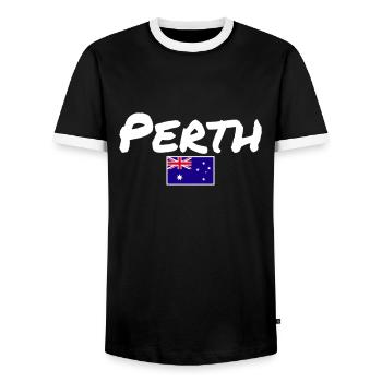 Perth, Australie, Australie, Drapeau australien - T-shirt contrasté Homme - noir/blanc - Devant - AI Model Female 172 light (172cm) & AI Model Male 178 light (178cm)
