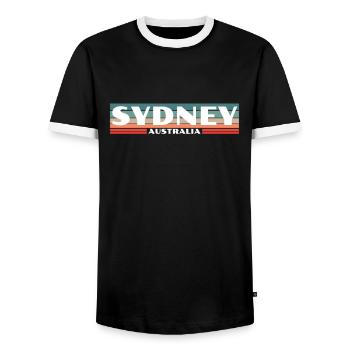 Sydney, Australie, Rétro, Australie, Australien - T-shirt contrasté Homme - noir/blanc - Devant - AI Model Female 172 light (172cm) & AI Model Male 178 light (178cm)