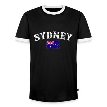 Sydney, Australia, Australia Vintage Flag - Men's Ringer Shirt - black/white - Front - AI Model Female 172 light (172cm) & AI Model Male 178 light (178cm)