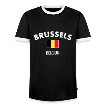 Brussels Belgium Belgium Belgian flag Belgian - Men's Ringer Shirt - black/white - Front - AI Model Female 172 light (172cm) & AI Model Male 178 light (178cm)