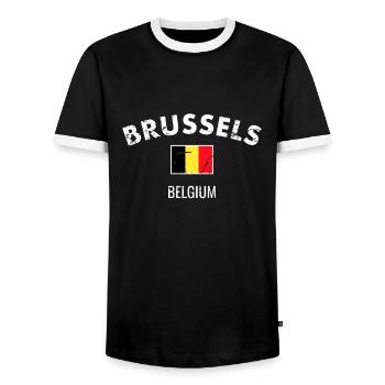 Brussels Belgium Vintage Belgium Flag Belgian - Men's Ringer Shirt - black/white - Front - AI Model Female 172 light (172cm) & AI Model Male 178 light (178cm)