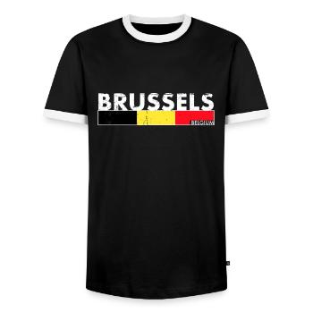 Brussels Belgium Vintage Belgium Flag Belgian - Men's Ringer Shirt - black/white - Front - AI Model Female 172 light (172cm) & AI Model Male 178 light (178cm)