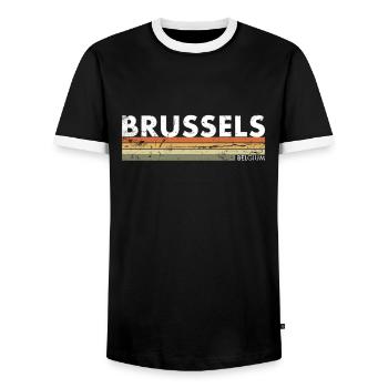 Brussels Belgium Vintage Belgium Retro Belgian - Men's Ringer Shirt - black/white - Front - AI Model Female 172 light (172cm) & AI Model Male 178 light (178cm)
