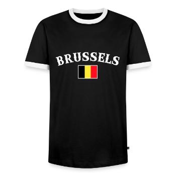 Brussels Belgium Belgium Belgian flag Belgian - Men's Ringer Shirt - black/white - Front - AI Model Female 172 light (172cm) & AI Model Male 178 light (178cm)
